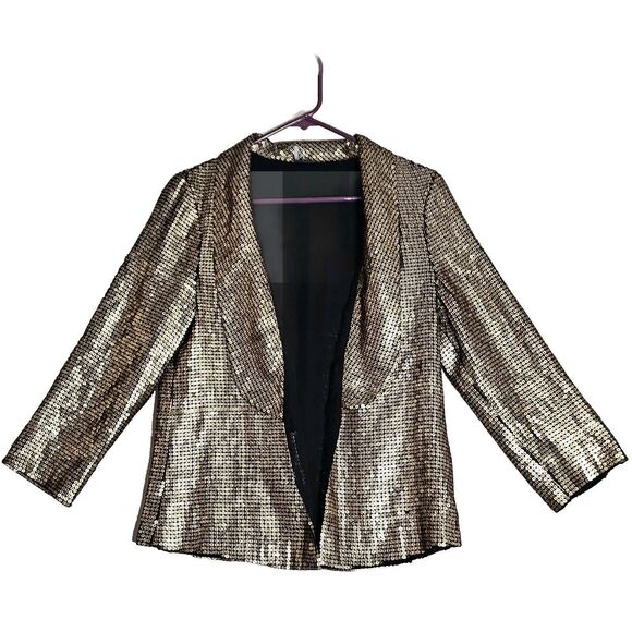 Sparkle & Fade Gold Sequin Jacket Blazer Women's Sz Medium Clubwear Disco Party - Picture 1 of 8